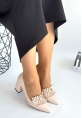LQZ Shoes Farye Bej Cilt Topuklu Ayakkabı