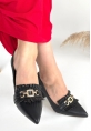 LQZ Shoes Farye Siyah Cilt Topuklu Ayakkabı