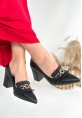 LQZ Shoes Farye Siyah Cilt Topuklu Ayakkabı