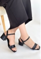 LQZ Shoes Feori Siyah Cilt Topuklu Ayakkabı