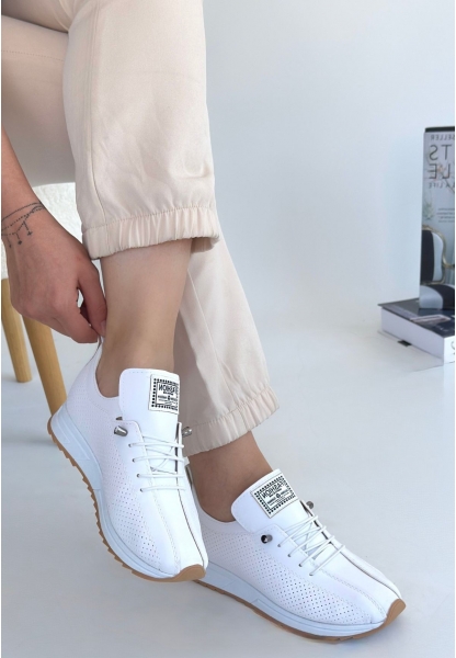 LQZ Shoes Fiert Beyaz Cilt Bağcıklı Spor Ayakkabı