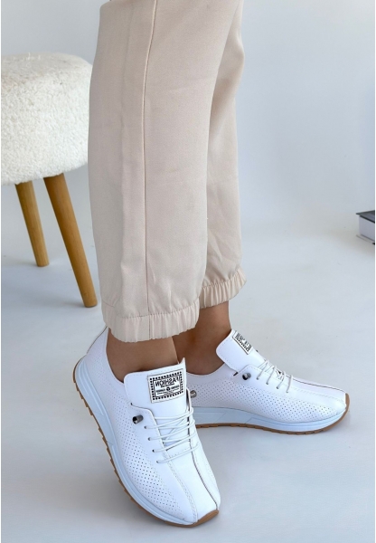 LQZ Shoes Fiert Beyaz Cilt Bağcıklı Spor Ayakkabı
