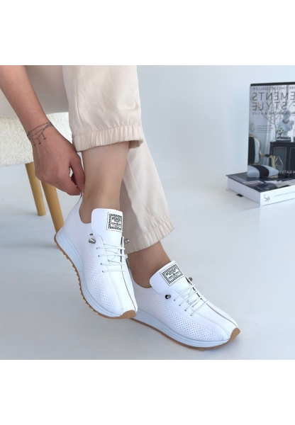 LQZ Shoes Fiert Beyaz Cilt Bağcıklı Spor Ayakkabı