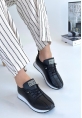 LQZ Shoes Fiert Siyah Cilt Bağcıklı Spor Ayakkabı