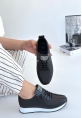 LQZ Shoes Fiert Siyah Cilt Bağcıklı Spor Ayakkabı