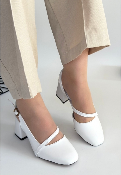 LQZ Shoes Foert Beyaz Cilt Topuklu Ayakkabı