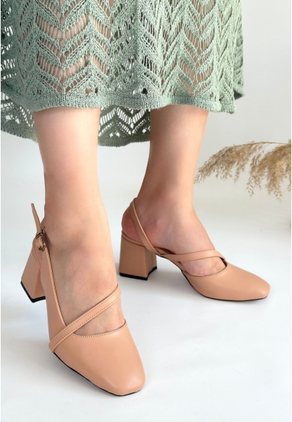 LQZ Shoes Foert Nude Cilt Topuklu Ayakkabı