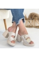 LQZ Shoes Frend Bej Cilt Doldu Topuklu Terlik