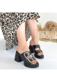LQZ Shoes Frend Siyah Cilt Doldu Topuklu Terlik