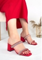 LQZ Shoes Froya Kırmızı Saten Topuklu Terlik