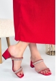 LQZ Shoes Froya Kırmızı Saten Topuklu Terlik