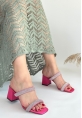 LQZ Shoes Froya Pembe Saten Topuklu Terlik