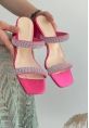 LQZ Shoes Froya Pembe Saten Topuklu Terlik