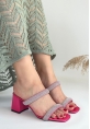 LQZ Shoes Froya Pembe Saten Topuklu Terlik