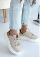 LQZ Shoes Gasta Bej Cilt Sarı Detaylı Bağcıklı Spor Ayakkabı