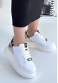 LQZ Shoes Gasta Beyaz Cilt Gümüş Detaylı Bağcıklı Spor Ayakkabı