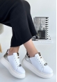 LQZ Shoes Gasta Beyaz Cilt Gümüş Detaylı Bağcıklı Spor Ayakkabı