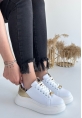 LQZ Shoes Gasta Beyaz Cilt Sarı Detaylı Bağcıklı Spor Ayakkabı