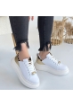 LQZ Shoes Gasta Beyaz Cilt Sarı Detaylı Bağcıklı Spor Ayakkabı