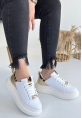 LQZ Shoes Gasta Beyaz Cilt Sarı Detaylı Bağcıklı Spor Ayakkabı