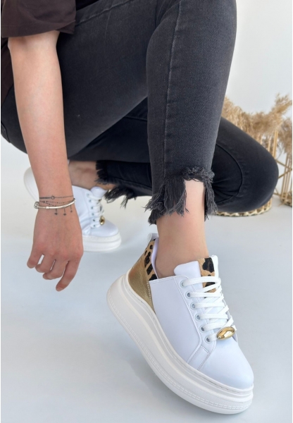 LQZ Shoes Gasta Beyaz Cilt Sarı Detaylı Bağcıklı Spor Ayakkabı