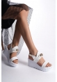 LQZ Shoes Gitay Beyaz Cilt Dolgu Topuk Sandalet