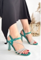 LQZ Shoes Gloria Yeşil Saten Topuklu Ayakkabı