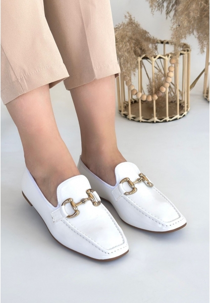 LQZ Shoes Guart Beyaz Rugan Babet Ayakkabı