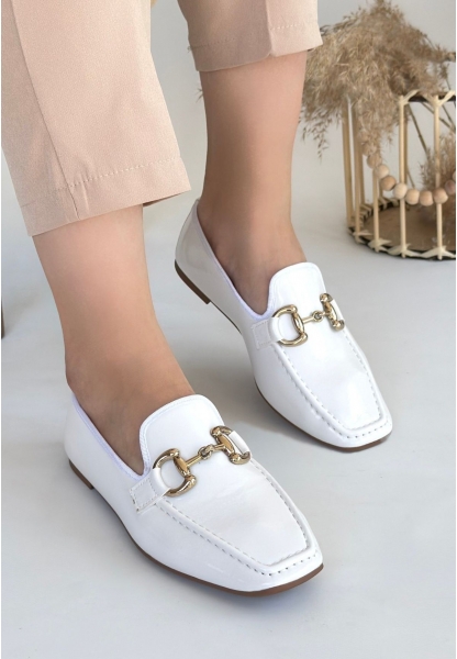 LQZ Shoes Guart Beyaz Rugan Babet Ayakkabı