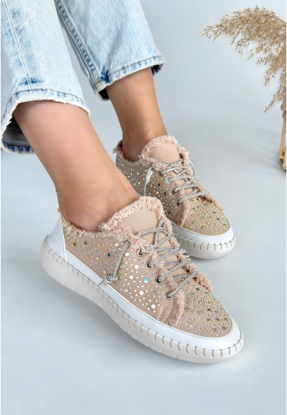 LQZ Shoes Guja Bej Kot Bağcıklı Spor Ayakkabı