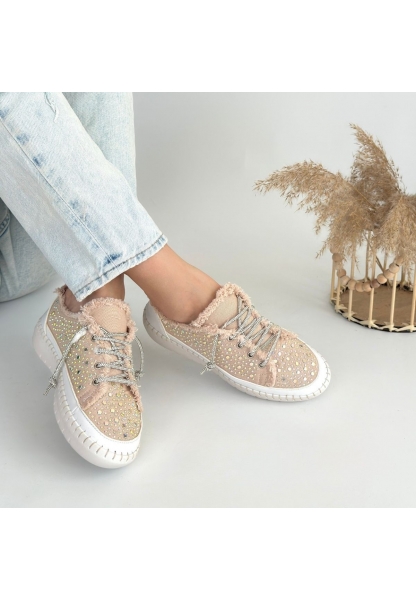 LQZ Shoes Guja Bej Kot Bağcıklı Spor Ayakkabı