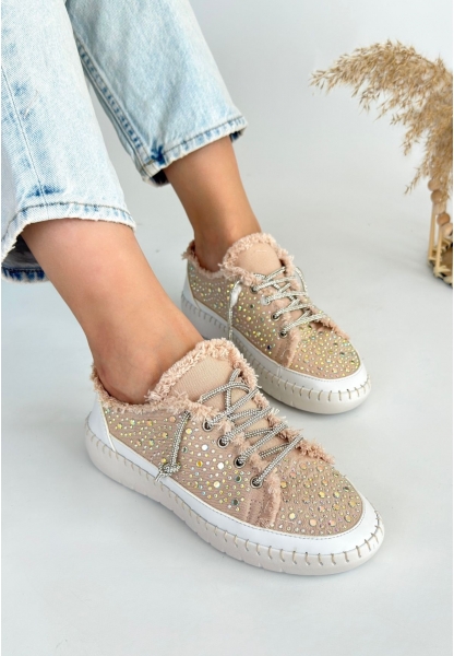 LQZ Shoes Guja Bej Kot Bağcıklı Spor Ayakkabı