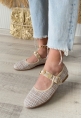 LQZ Shoes Hante Bej Keten Taşlı Babet Ayakkabı