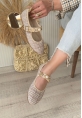 LQZ Shoes Hante Bej Keten Taşlı Babet Ayakkabı