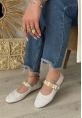 LQZ Shoes Hante Beyaz Keten Taşlı Babet Ayakkabı