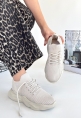 LQZ Shoes Henta Bej Triko Bağcıklı Spor Ayakkabı