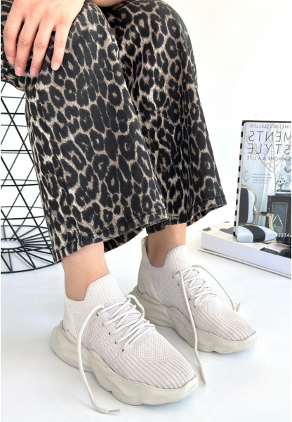 LQZ Shoes Henta Bej Triko Bağcıklı Spor Ayakkabı