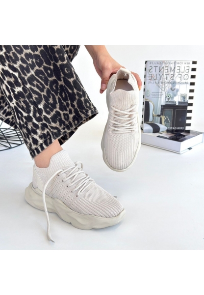 LQZ Shoes Henta Bej Triko Bağcıklı Spor Ayakkabı