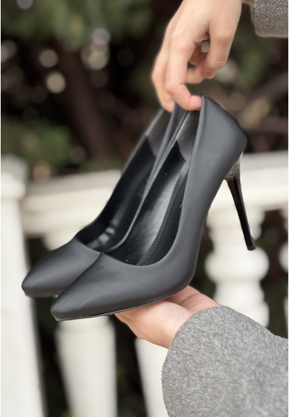 LQZ Shoes Hillar Siyah Saten Stiletto Ayakkabı