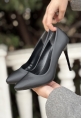 LQZ Shoes Hillar Siyah Saten Stiletto Ayakkabı