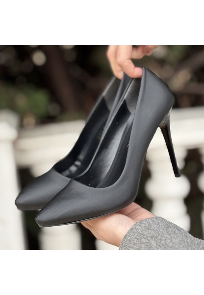 LQZ Shoes Hillar Siyah Saten Stiletto Ayakkabı