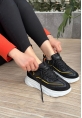 LQZ Shoes Imkea Siyah Cilt Hardal Detaylı Spor Ayakkabı