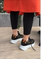 LQZ Shoes Imkea Siyah Cilt Hardal Detaylı Spor Ayakkabı