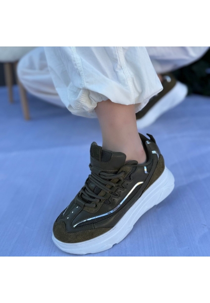 LQZ Shoes Imkea Yeşil Süet Gümüş Detaylı Spor Ayakkabı