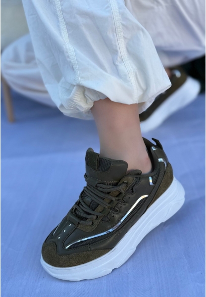 LQZ Shoes Imkea Yeşil Süet Gümüş Detaylı Spor Ayakkabı