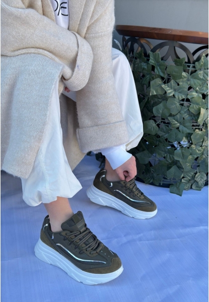 LQZ Shoes Imkea Yeşil Süet Gümüş Detaylı Spor Ayakkabı