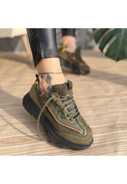 LQZ Shoes Imkea Yeşil Süet Turuncu Detaylı Spor Ayakkabı