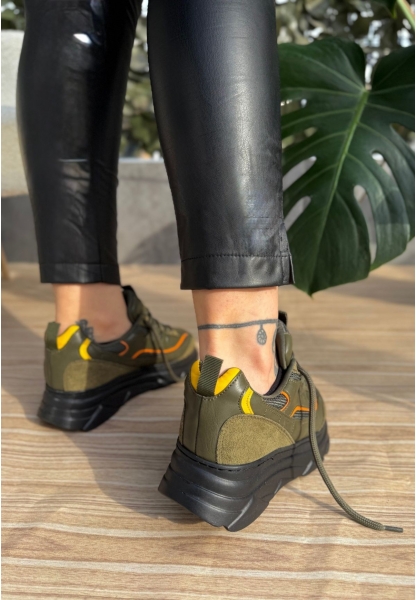LQZ Shoes Imkea Yeşil Süet Turuncu Detaylı Spor Ayakkabı
