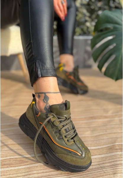 LQZ Shoes Imkea Yeşil Süet Turuncu Detaylı Spor Ayakkabı