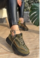 LQZ Shoes Imkea Yeşil Süet Turuncu Detaylı Spor Ayakkabı